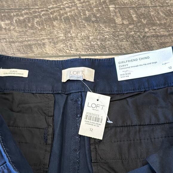 NWT Loft Outlet Girlfriend Chino Curvy Mid Rise Slim Leg Navy Pant Size 12 - Picture 6 of 7